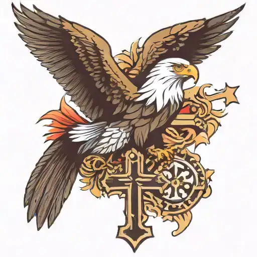 Eagle and cross tattoo design idea