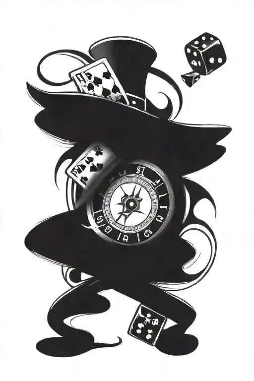 gambling theme arm sleeve with dice and roulette wheel tattoo design idea