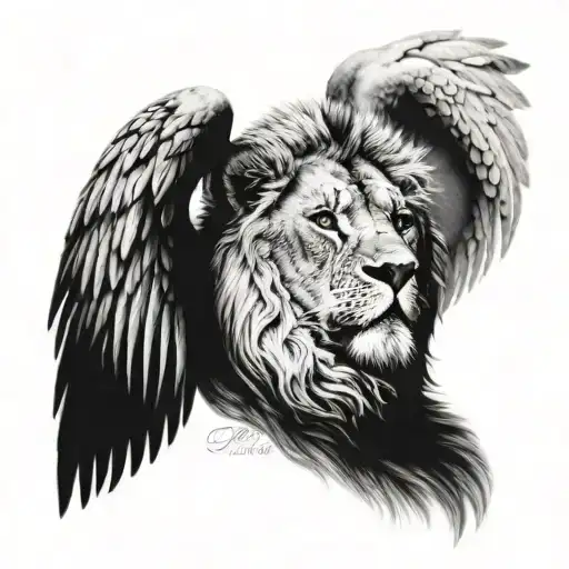 lion with angels wings tattoo design idea