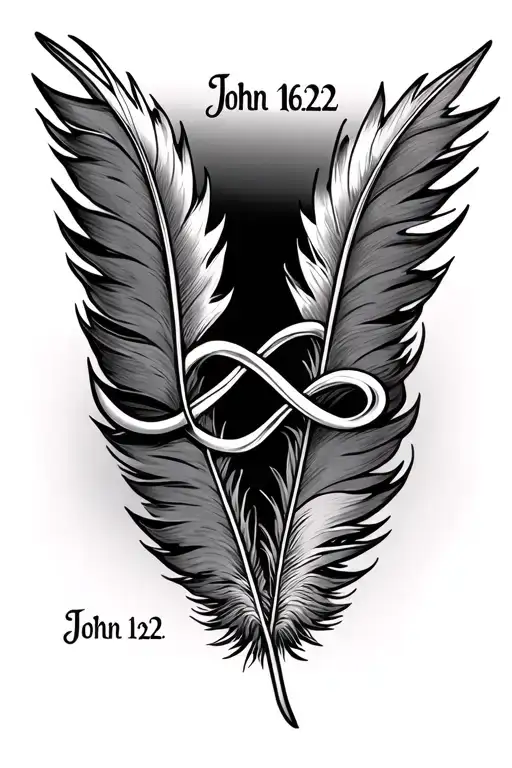"John 16:22" Feather & infinity symbol tattoo design idea