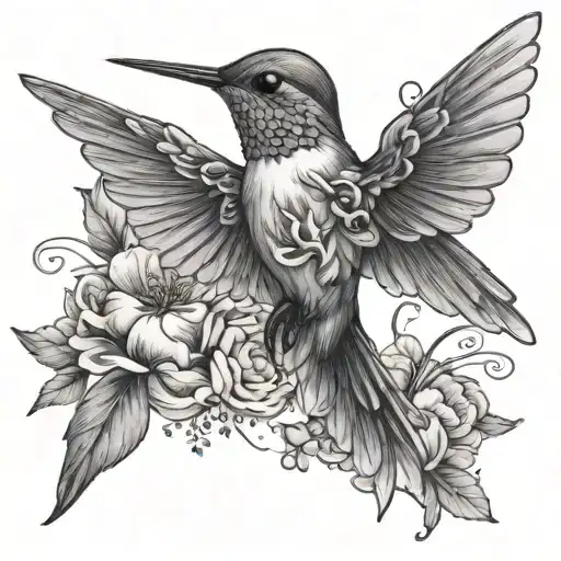 hummingbird butterfly flowers growing tattoo design idea