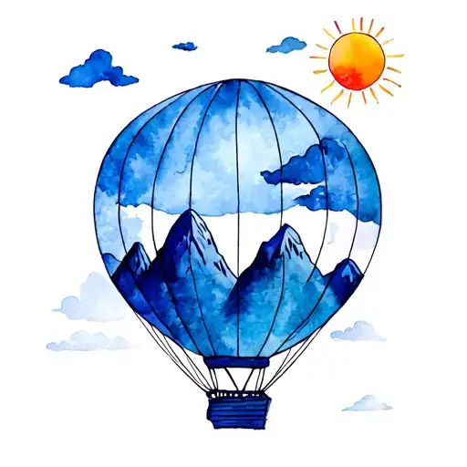 Hot Air Balloon with mountains and the sun tattoo design idea