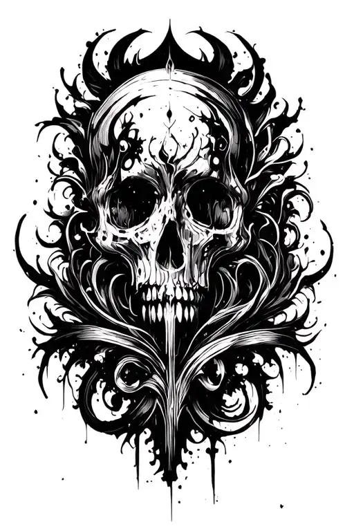 High contrast brush-like strokes dark aesthetic surrealist gothic blackwork otherworldly ornamental abstract sigilism tattoo design idea