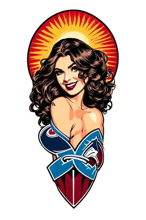 Colorado avalanche pinup girl tattoo design idea