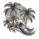 Ocean Waves Palm Trees tattoo design idea