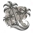 Ocean Waves Palm Trees tattoo design idea