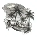 Ocean Waves Palm Trees tattoo design idea