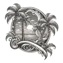 Ocean Waves Palm Trees tattoo design idea