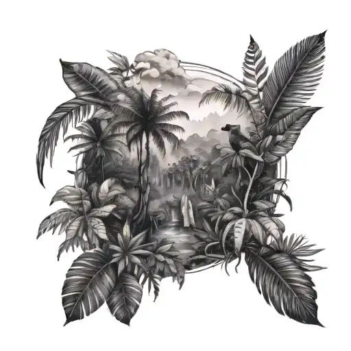 Amazon rainforest scene tattoo design idea