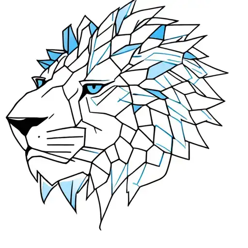 A Lion's Head Made Up Of Intricate Fine Lines And hexagonal Shapes, little blue colour tattoo design idea