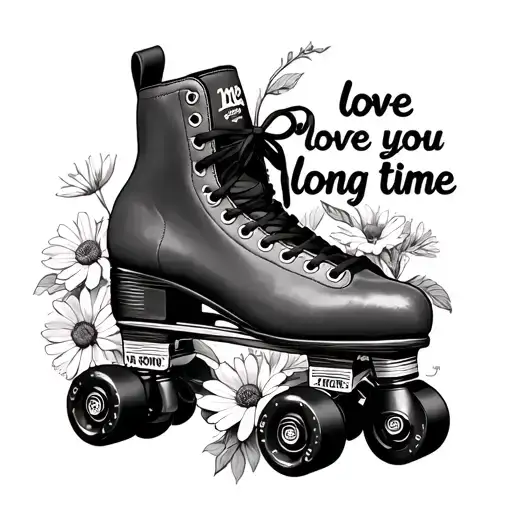 "me love you long time" "me love you long time" a box of 120 slim jim's and a roller skate surrounded by wildflowers tattoo design idea