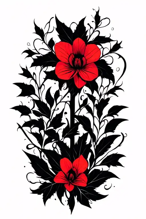 blood orchid vine thin long tattoo design idea