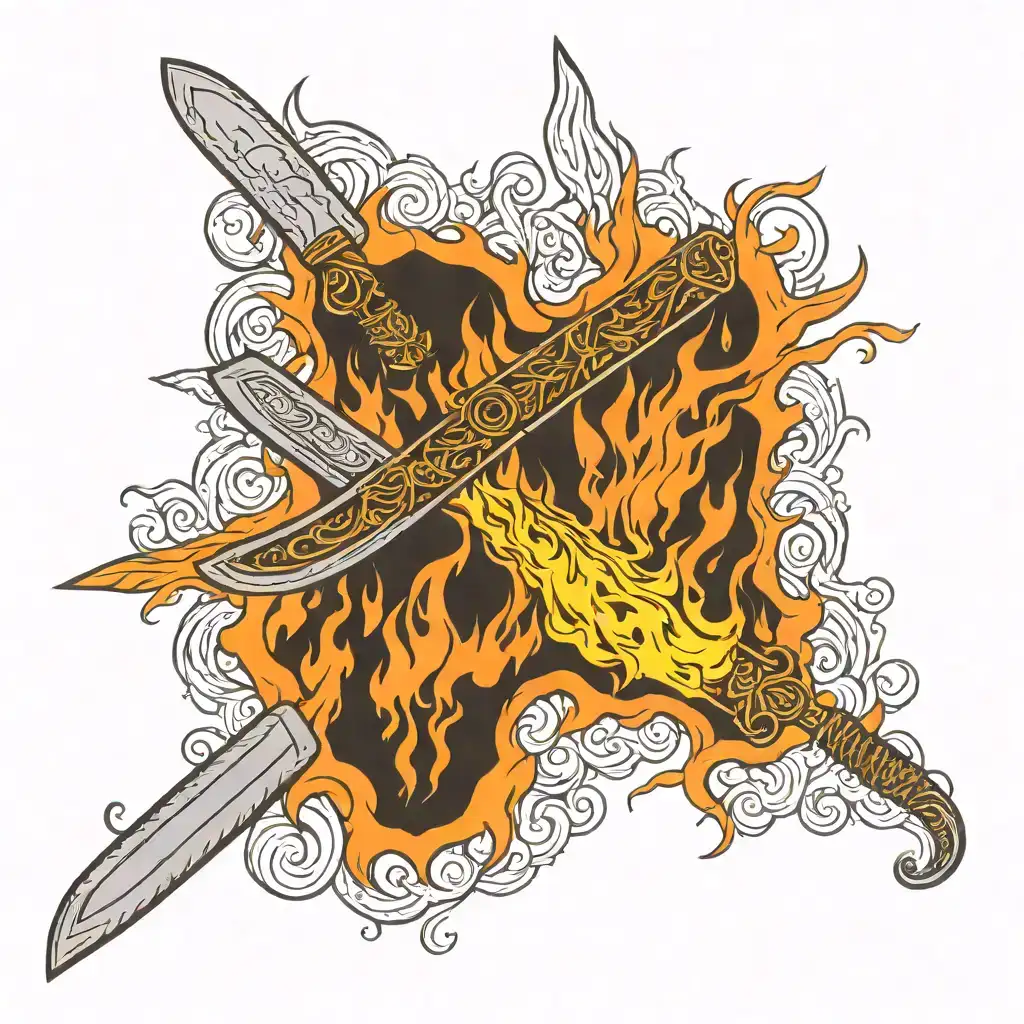 flamed machete tattoo design idea
