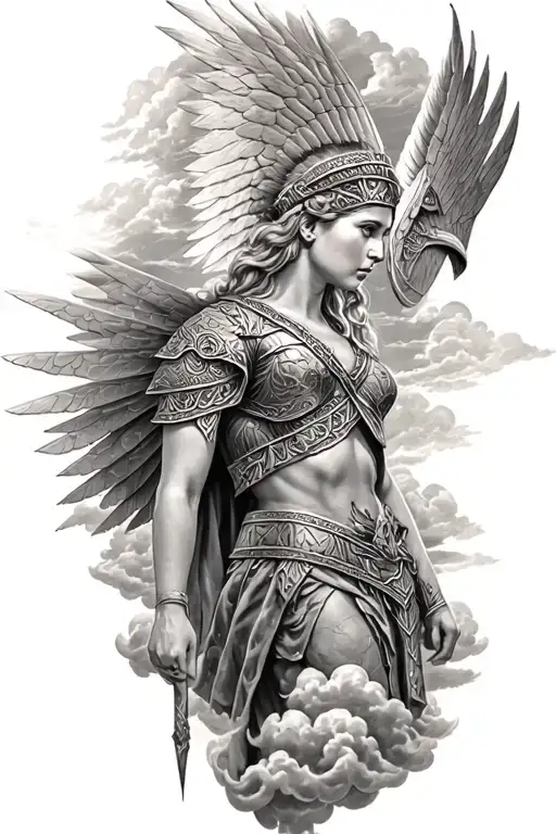 norse Valkyrie, clouds, rays, country of Colombia  tattoo design idea