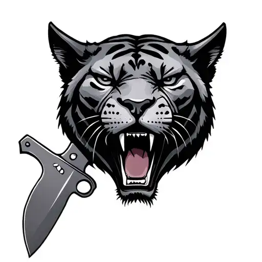 old school severed panthers head with knife through it on the top tattoo design idea