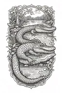 bayou with alligator tattoo design idea