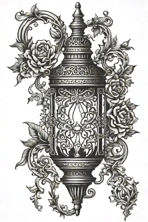 ornate vintage lantern tattoo design idea
