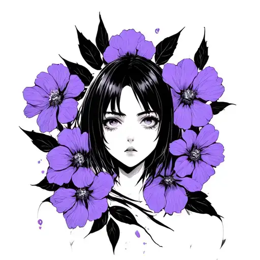 Juuzou Suzuya's stitches with purple flowers tattoo design idea