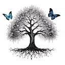 Tree of life peace freedom and inspiration with butterflies tattoo design idea