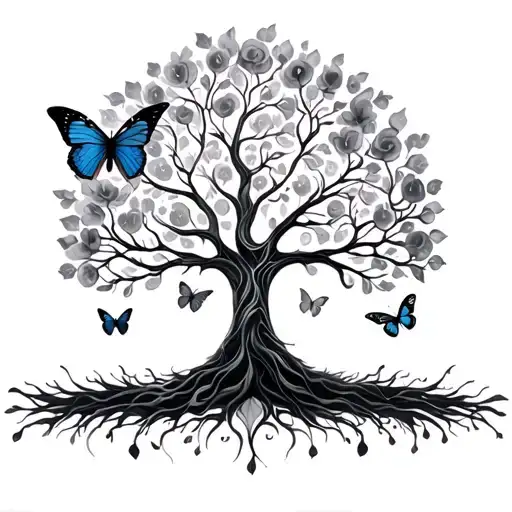 Tree of life peace freedom and inspiration with butterflies tattoo design idea