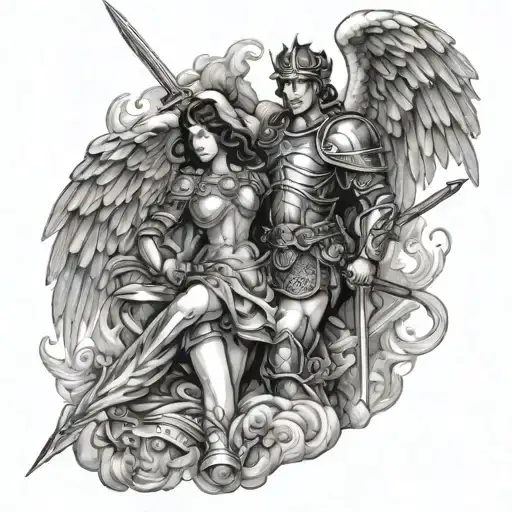 warrior and protection angel tattoo design idea