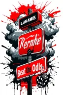 Street sign with Laramie with clouds behind it and beat the odds with dice  tattoo design idea