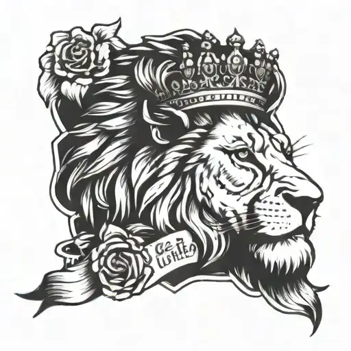A lion with a crown made of memories and a banner that says 'Live to win die with memories' tattoo design idea