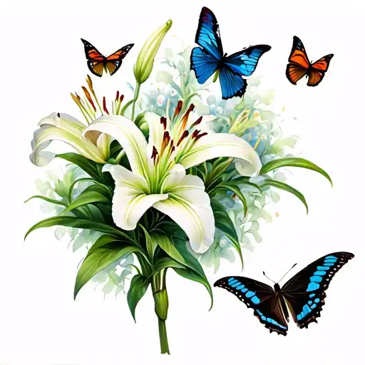lilies with swallowtail butterflies surrounding tattoo design idea