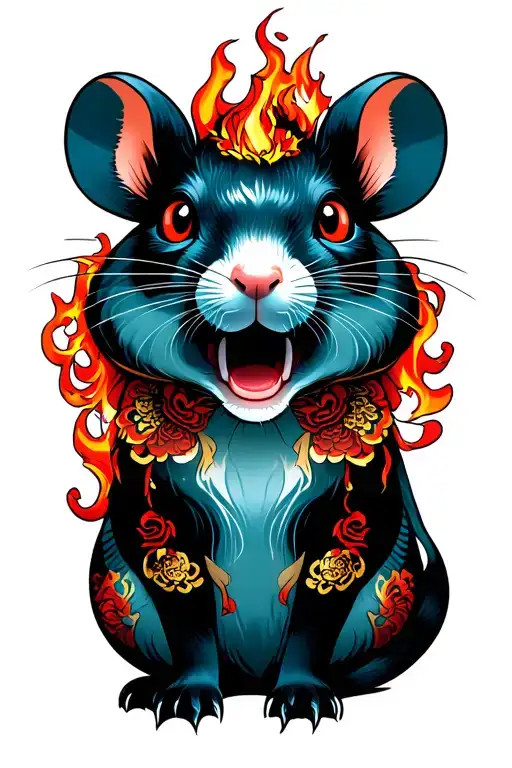 chinese zodiac fire rat tattoo design idea