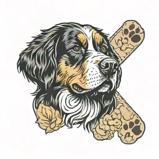 a paw print shape with picture of Bernese mountain dog in it  tattoo design idea