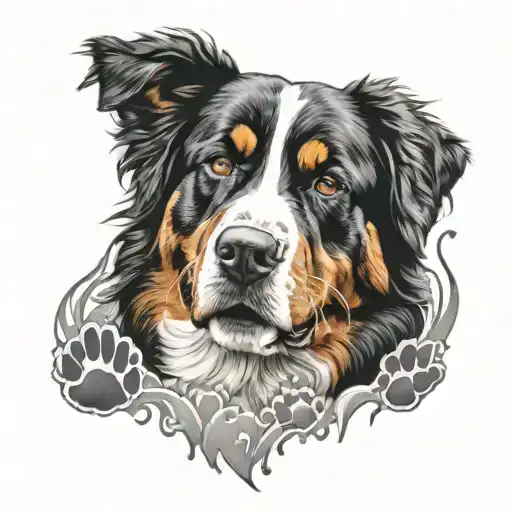 Bernese mountain dog inside of paw print tattoo design idea