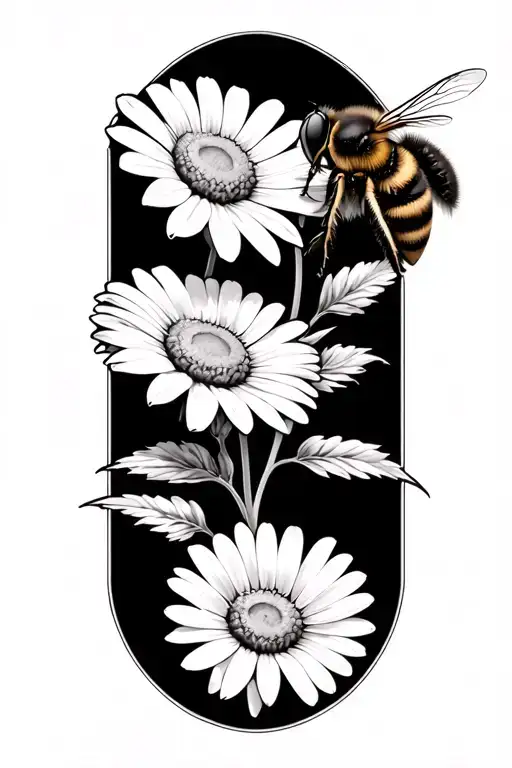 bee on Shasta daisy flower tattoo design idea