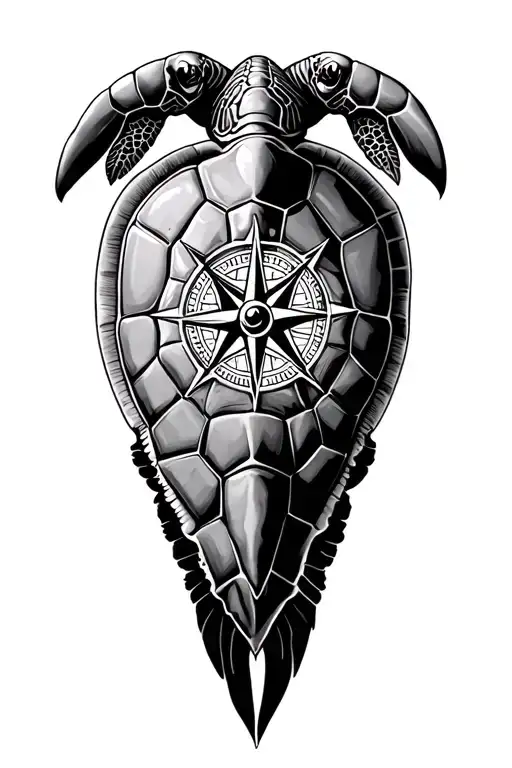 loggerhead Turtle Compass as shell tattoo design idea
