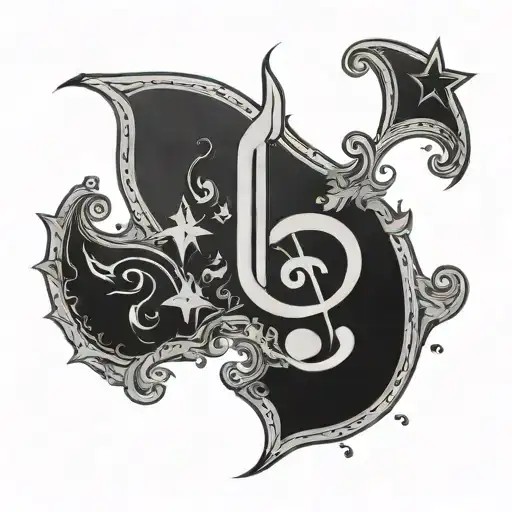 bass clef symbol, spade ace, double star, blood background tattoo design idea