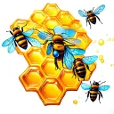 estradiol molecule in honeycomb with bees and honey tattoo design idea