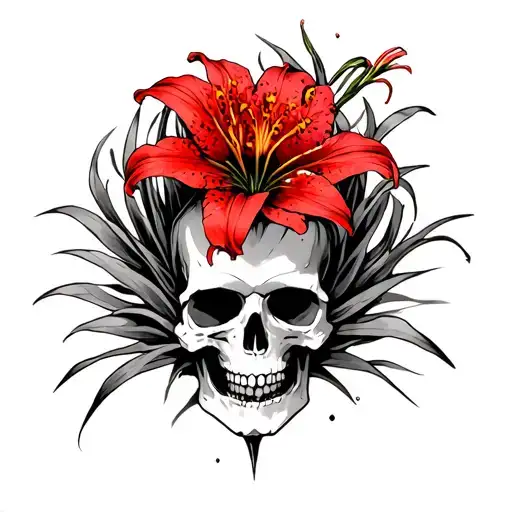 red spider lily coming out of skull surrounded tattoo design idea
