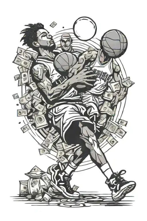 money, basketball, relationships tattoo design idea