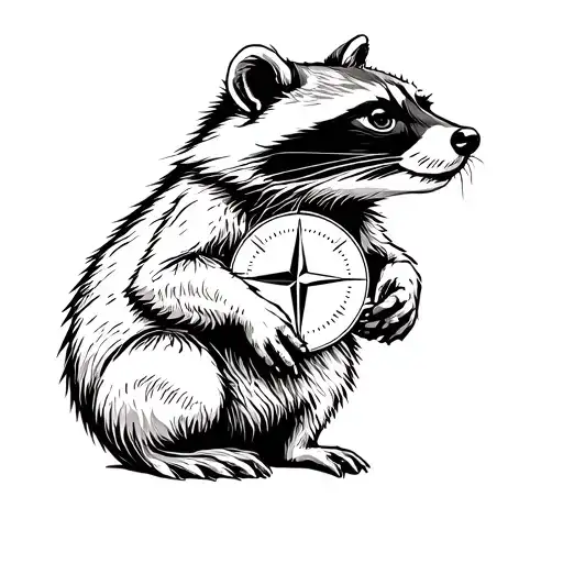 racoon holding a compass rose tattoo design idea