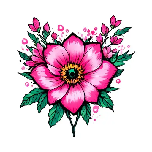 magenta heart flower tattoo design idea