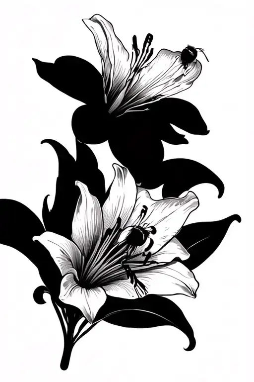 lily flower and bee tattoo design idea