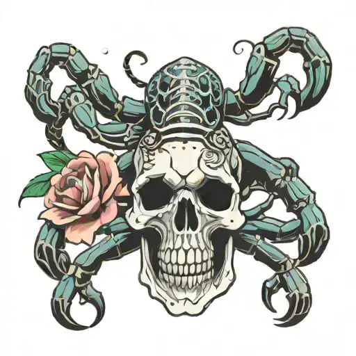 scorpion and skull wearing tattoo design idea