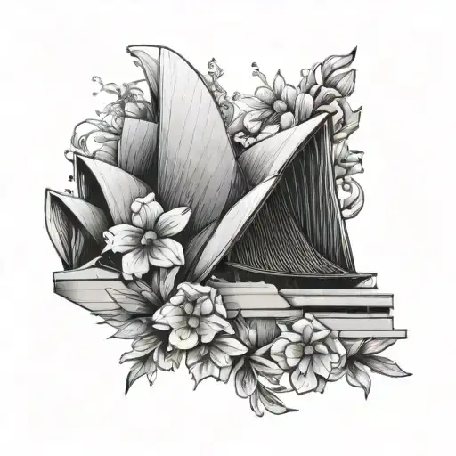 sideview of sydney opera house surrounded with flowers tattoo design idea