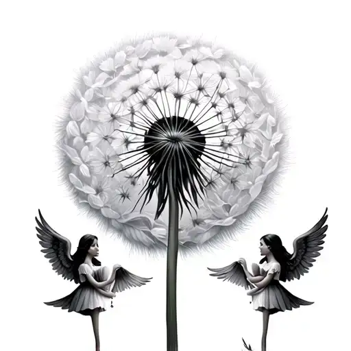 dandelion with 3 angels girls tattoo design idea