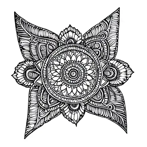 1. Wrist (Base)	•	Start with a mandala band wrapping around the wrist like a bracelet.	•	Small dotwork geometric patte tattoo design idea