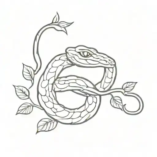 snake coiled around branch rose tattoo design idea