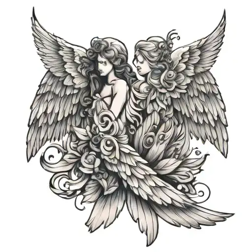 feminine Angel wings with the years 2014 and 2016 tattoo design idea