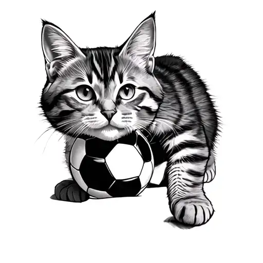 Tabby Cat playing with soccer ball tattoo design idea