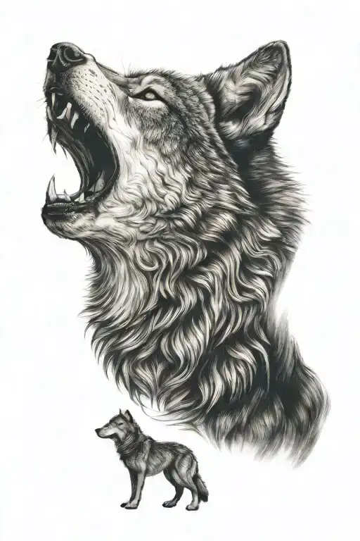 wolf howling tattoo design idea