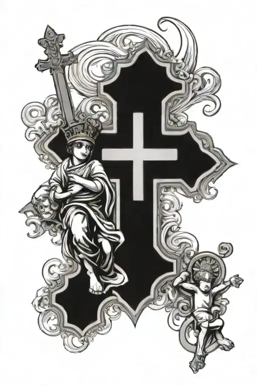 Catholic cross with kids Dante Ricky  tattoo design idea