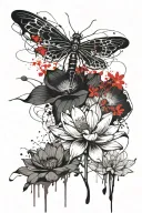 lotus flower, abstract, dragonfly hovering, cherry blossom vines tattoo design idea